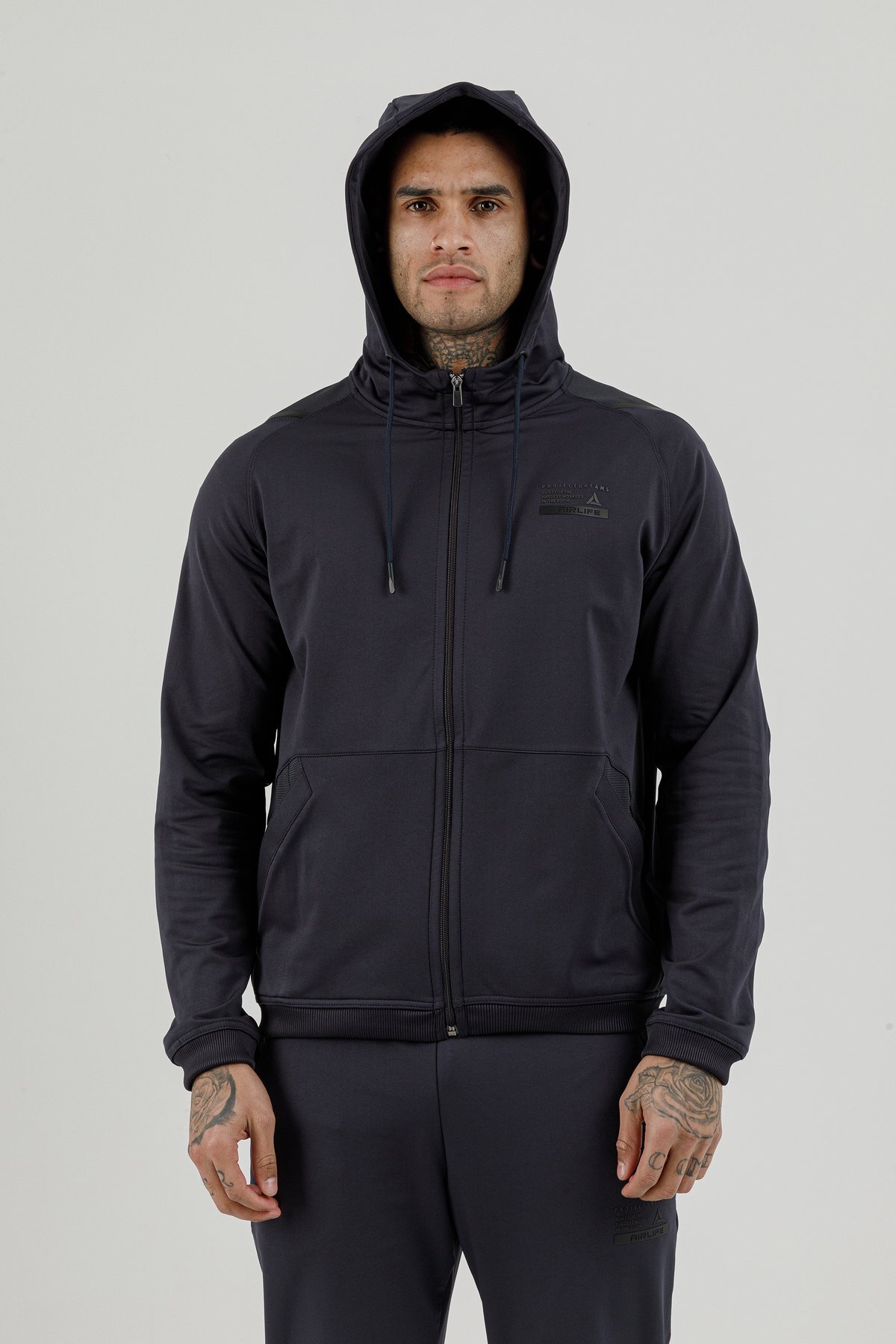 Tam Boy Fermuarlı Erkek Kapüşonlu Sweatshirt - 180002-M.02