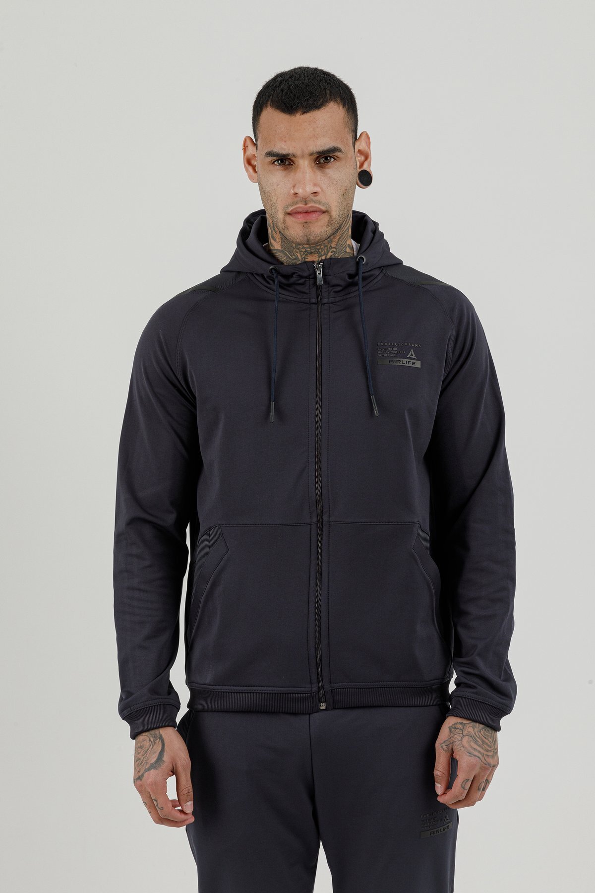 Tam Boy Fermuarlı Erkek Kapüşonlu Sweatshirt - 180002-M.02