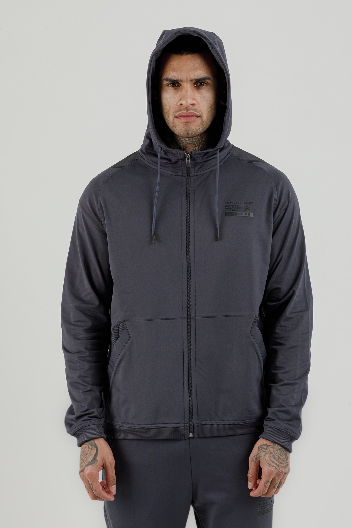 Tam Boy Fermuarlı Erkek Kapüşonlu Sweatshirt - 180002-M.02