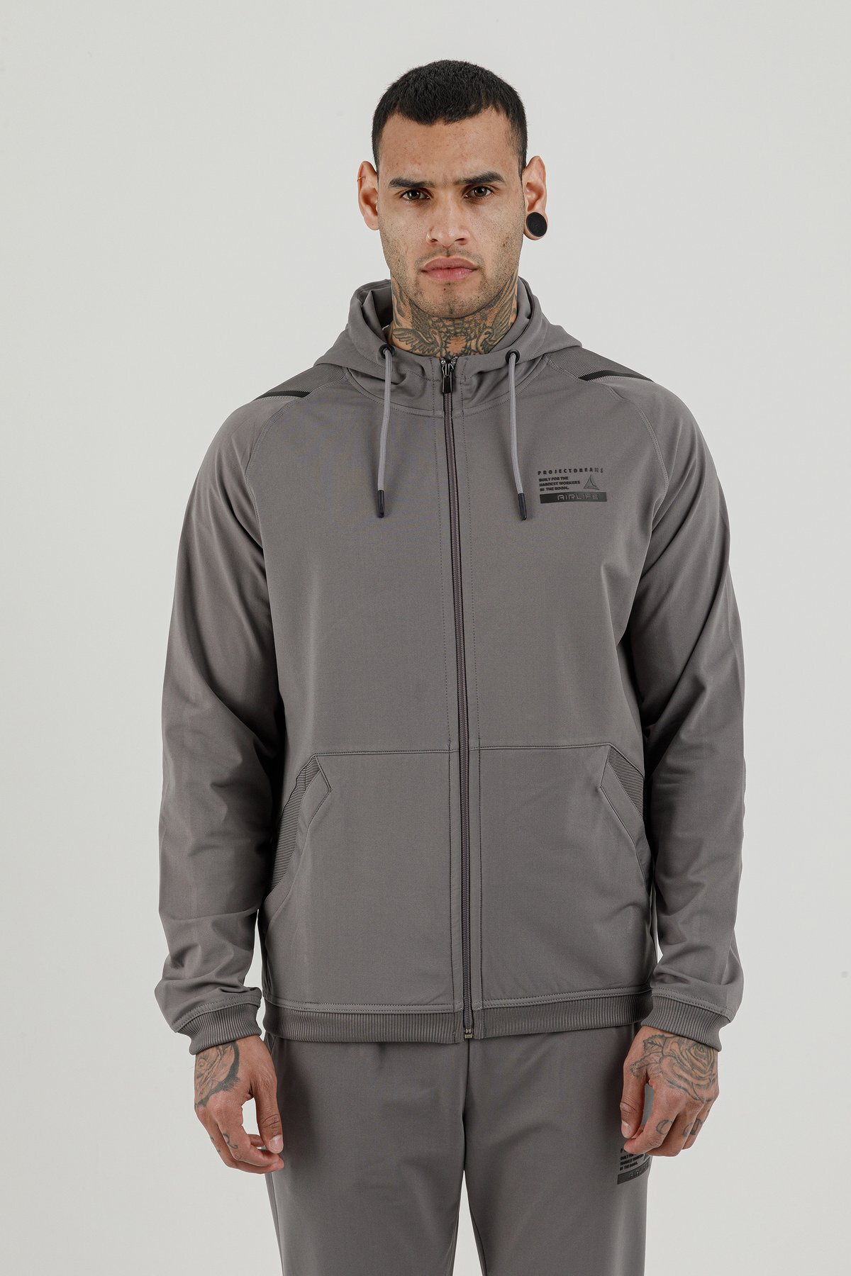 Tam Boy Fermuarlı Erkek Kapüşonlu Sweatshirt - 180002-M.02