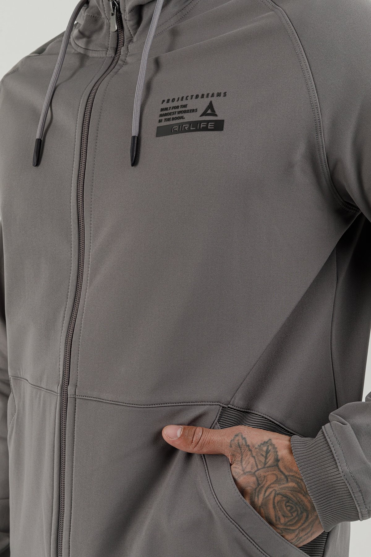 Tam Boy Fermuarlı Erkek Kapüşonlu Sweatshirt - 180002-M.02