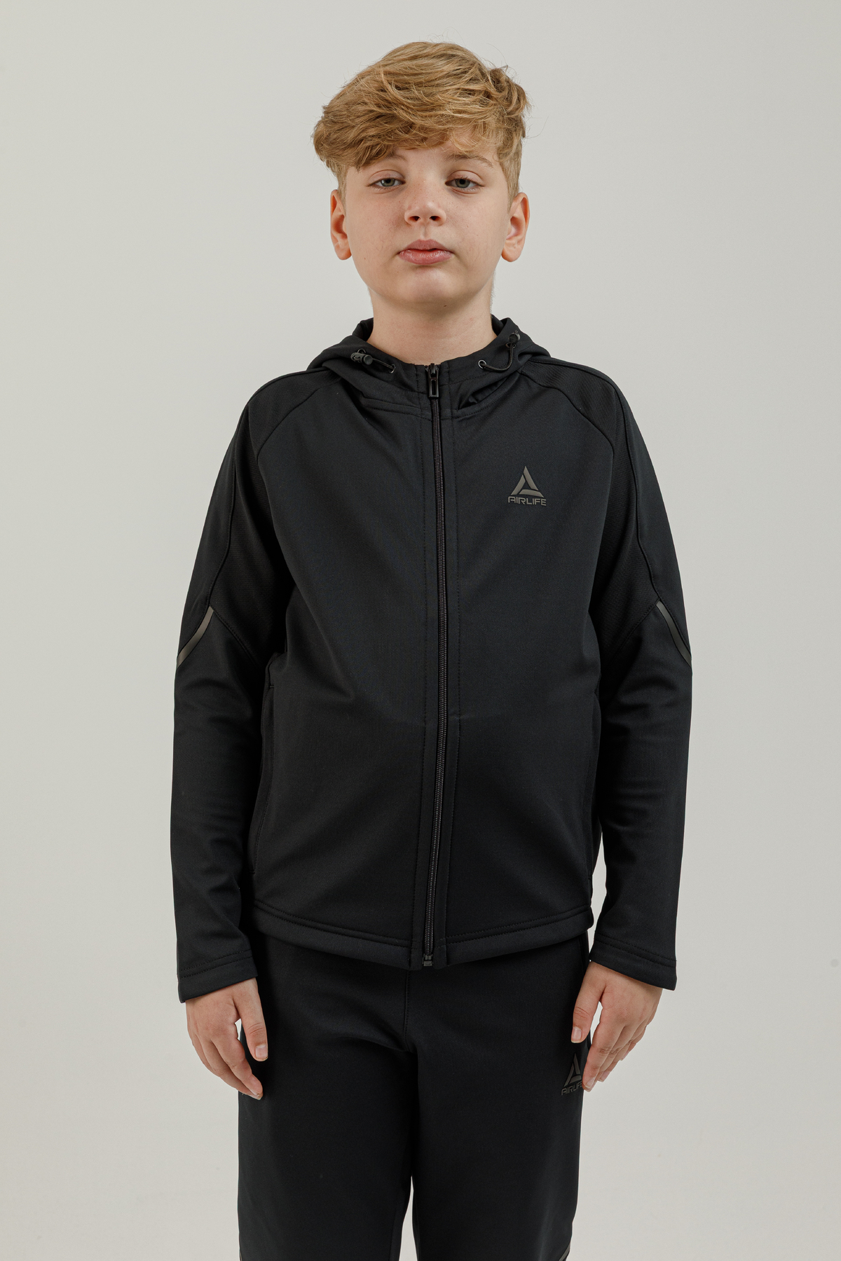 Tam Boy Fermuarlı Genç Çocuk (Erkek) Kapüşonlu Sweatshirt - 180009-M.01