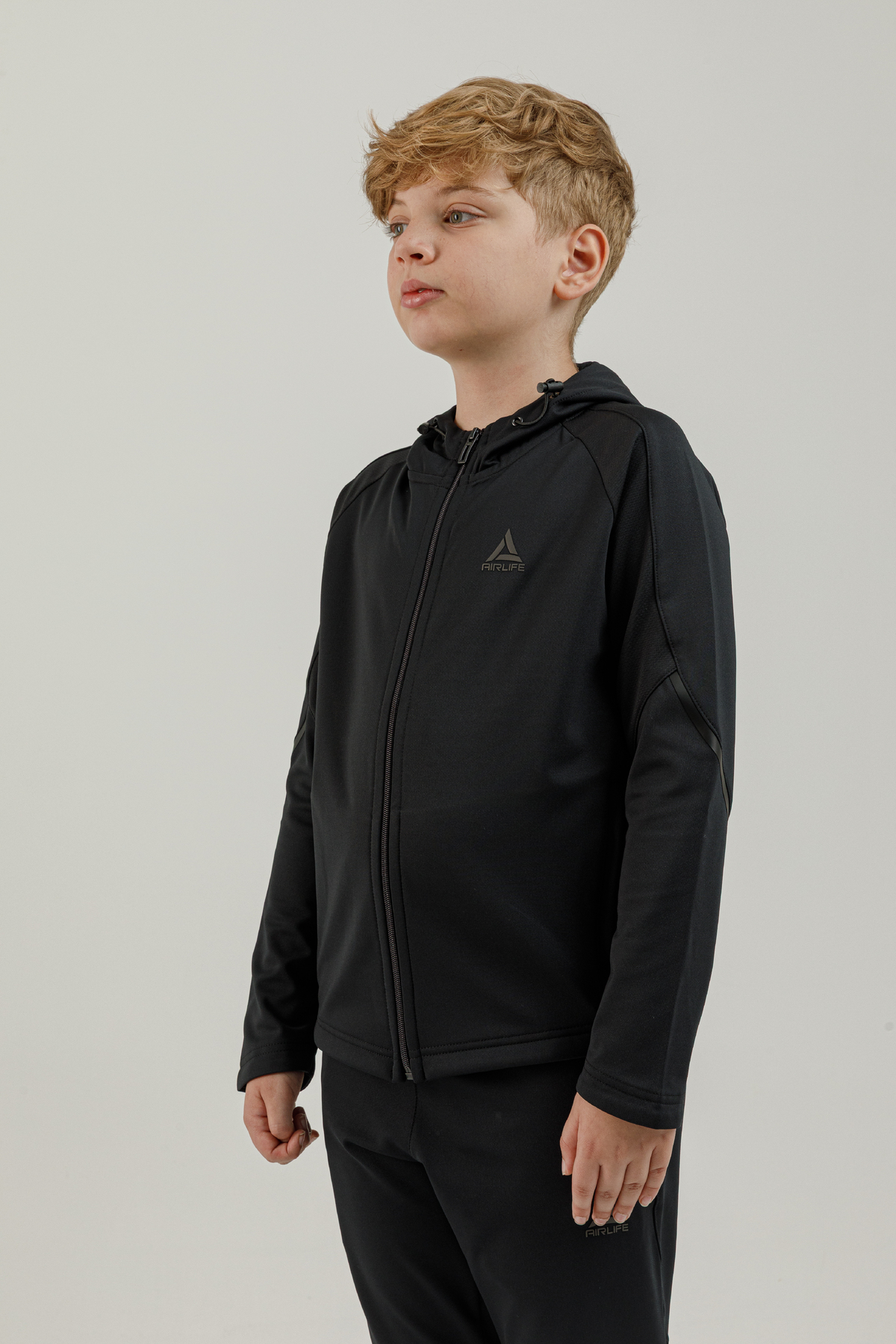 Tam Boy Fermuarlı Genç Çocuk (Erkek) Kapüşonlu Sweatshirt - 180009-M.01