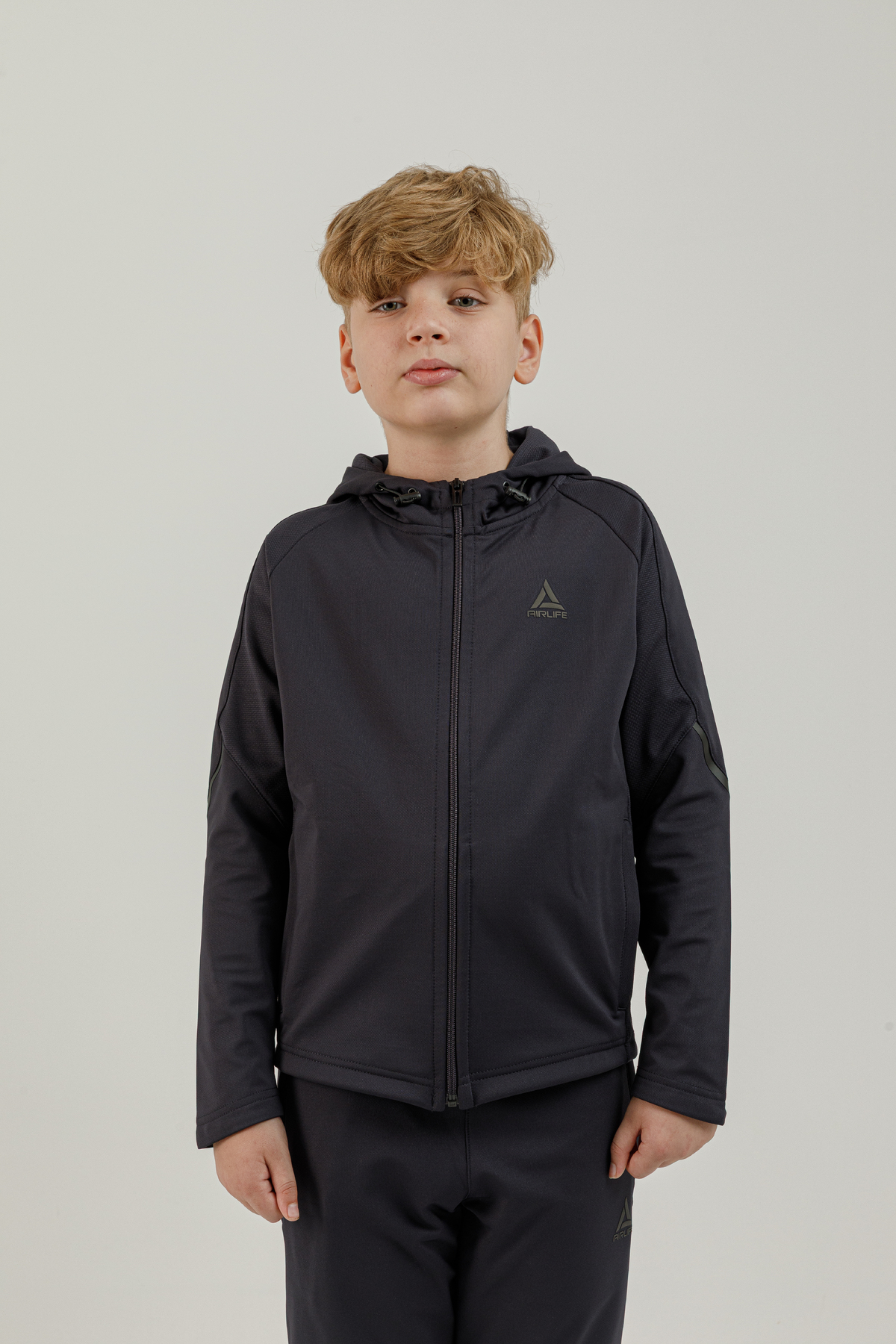 Tam Boy Fermuarlı Genç Çocuk (Erkek) Kapüşonlu Sweatshirt - 180009-M.01