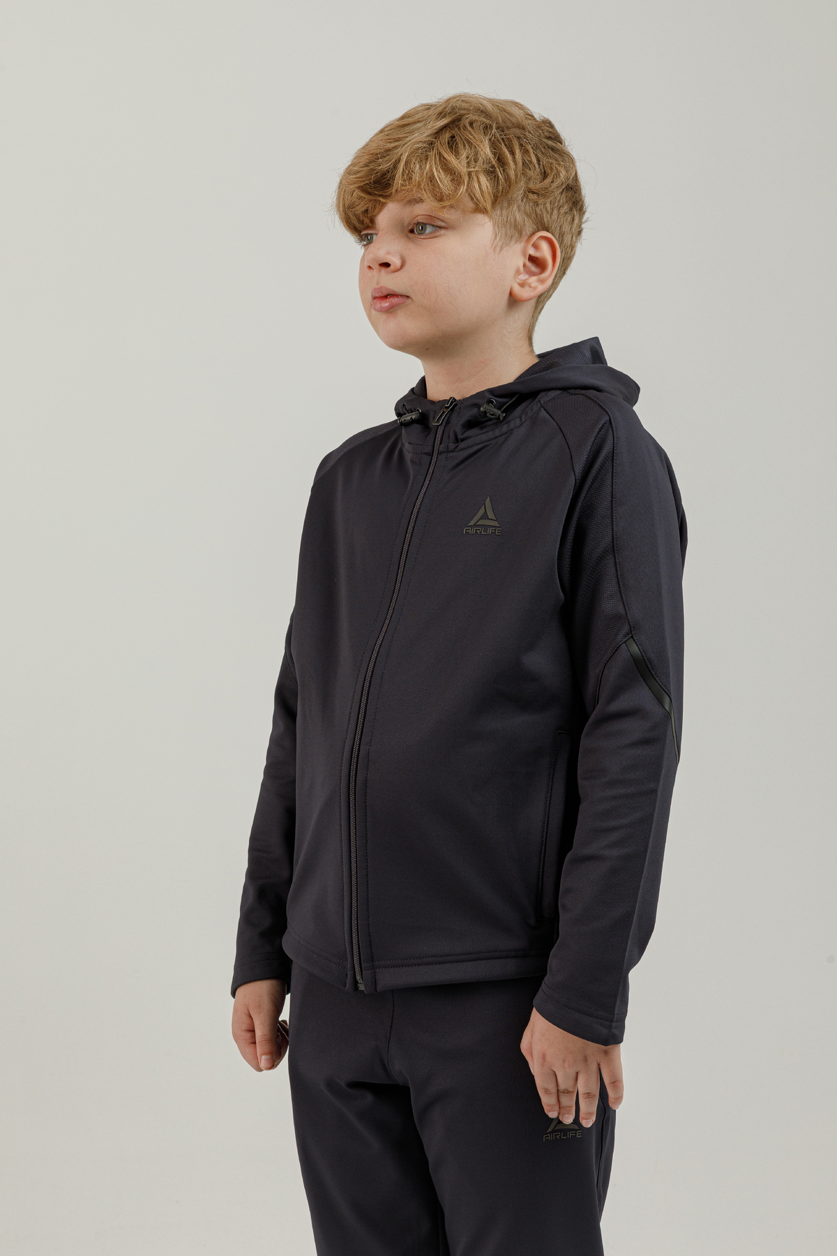 Tam Boy Fermuarlı Genç Çocuk (Erkek) Kapüşonlu Sweatshirt - 180009-M.01