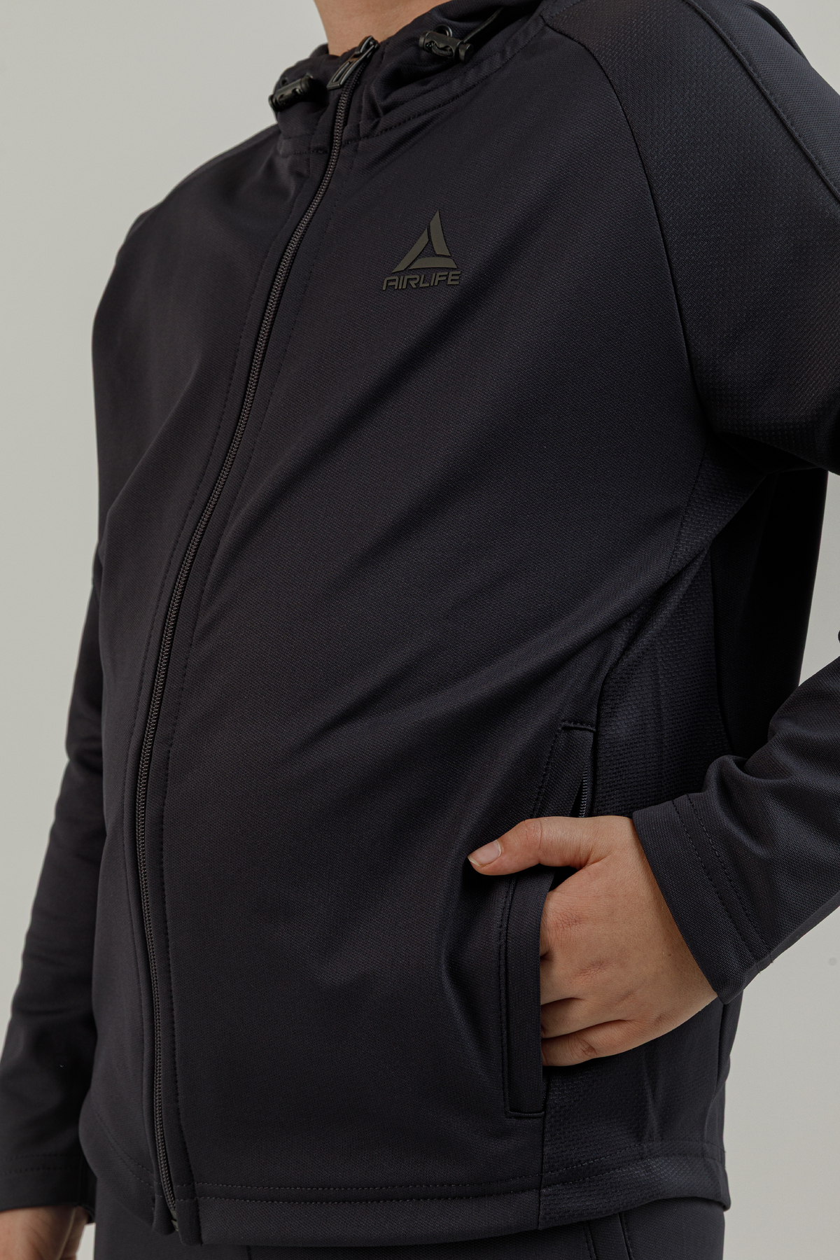 Tam Boy Fermuarlı Genç Çocuk (Erkek) Kapüşonlu Sweatshirt - 180009-M.01