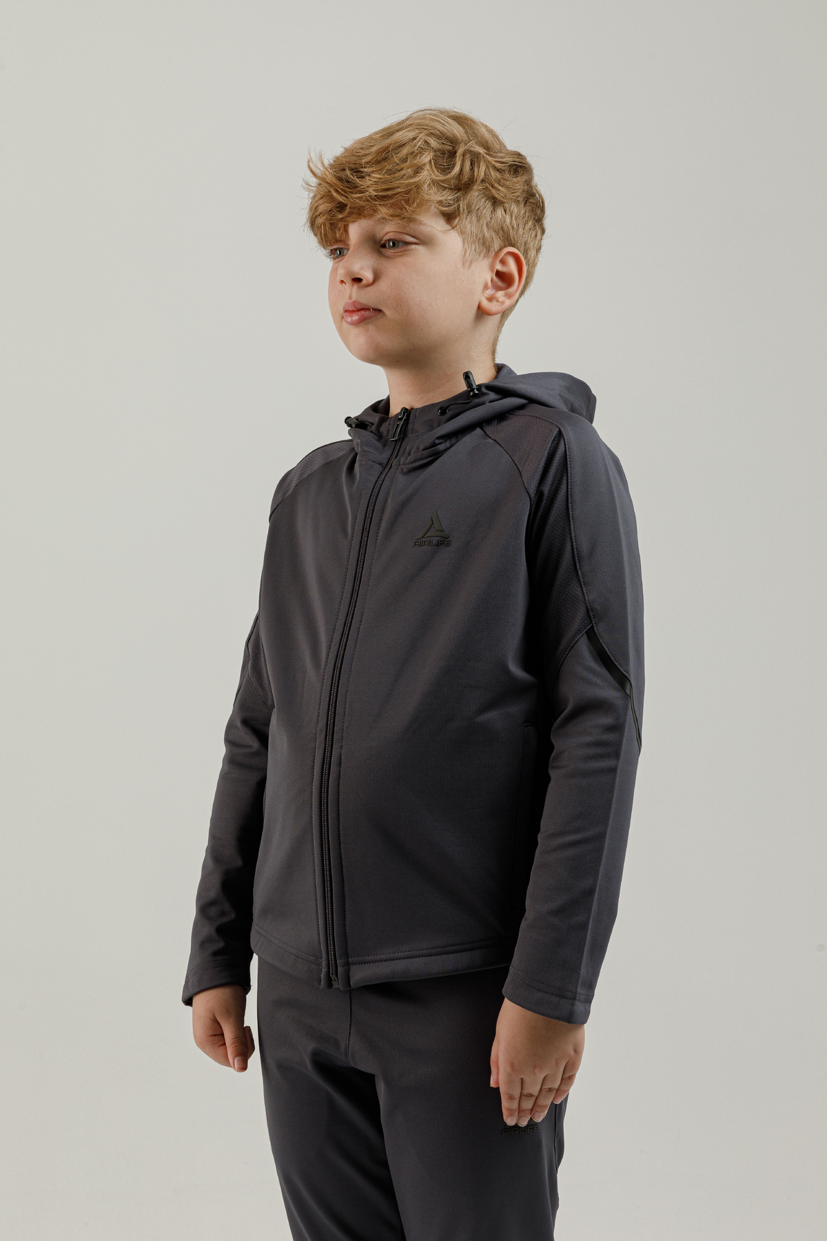 Tam Boy Fermuarlı Genç Çocuk (Erkek) Kapüşonlu Sweatshirt - 180009-M.01