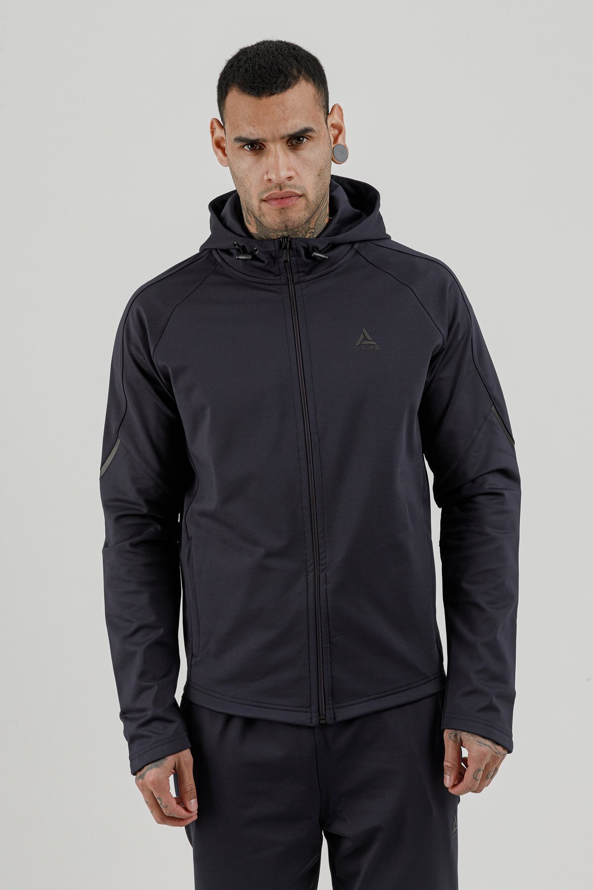 Tam Boy Fermuarlı Erkek Kapüşonlu Sweatshirt - 180006-M.02
