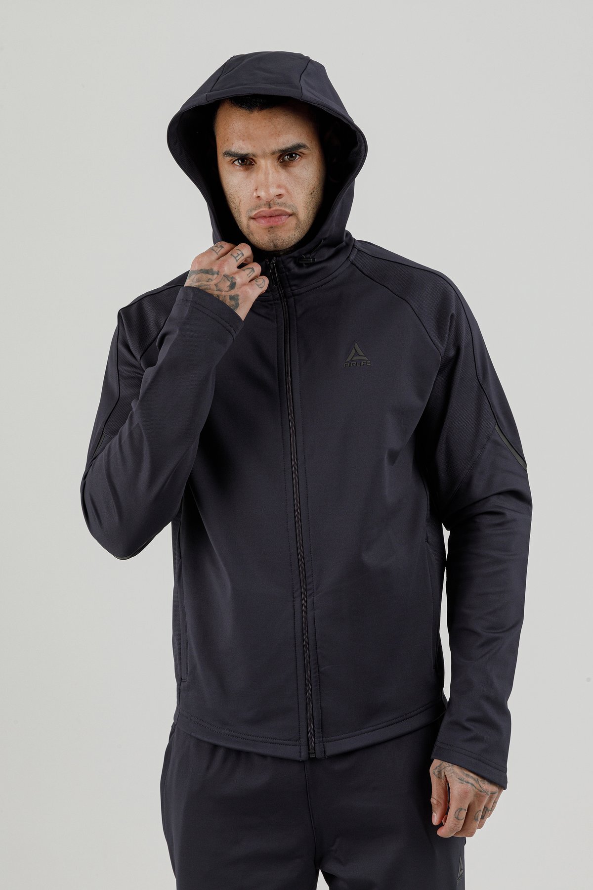 Tam Boy Fermuarlı Erkek Kapüşonlu Sweatshirt - 180006-M.02