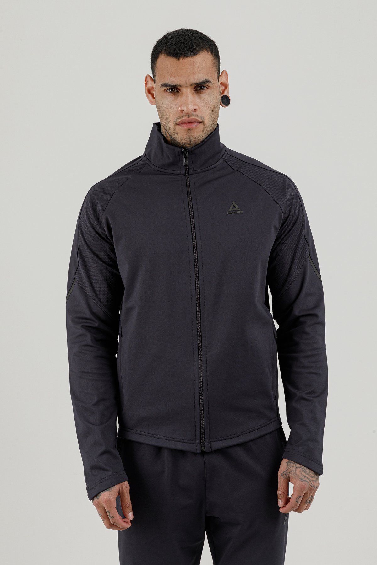 Tam Boy Fermuarlı Erkek Dik Yaka Sweatshirt - 180007-M.02