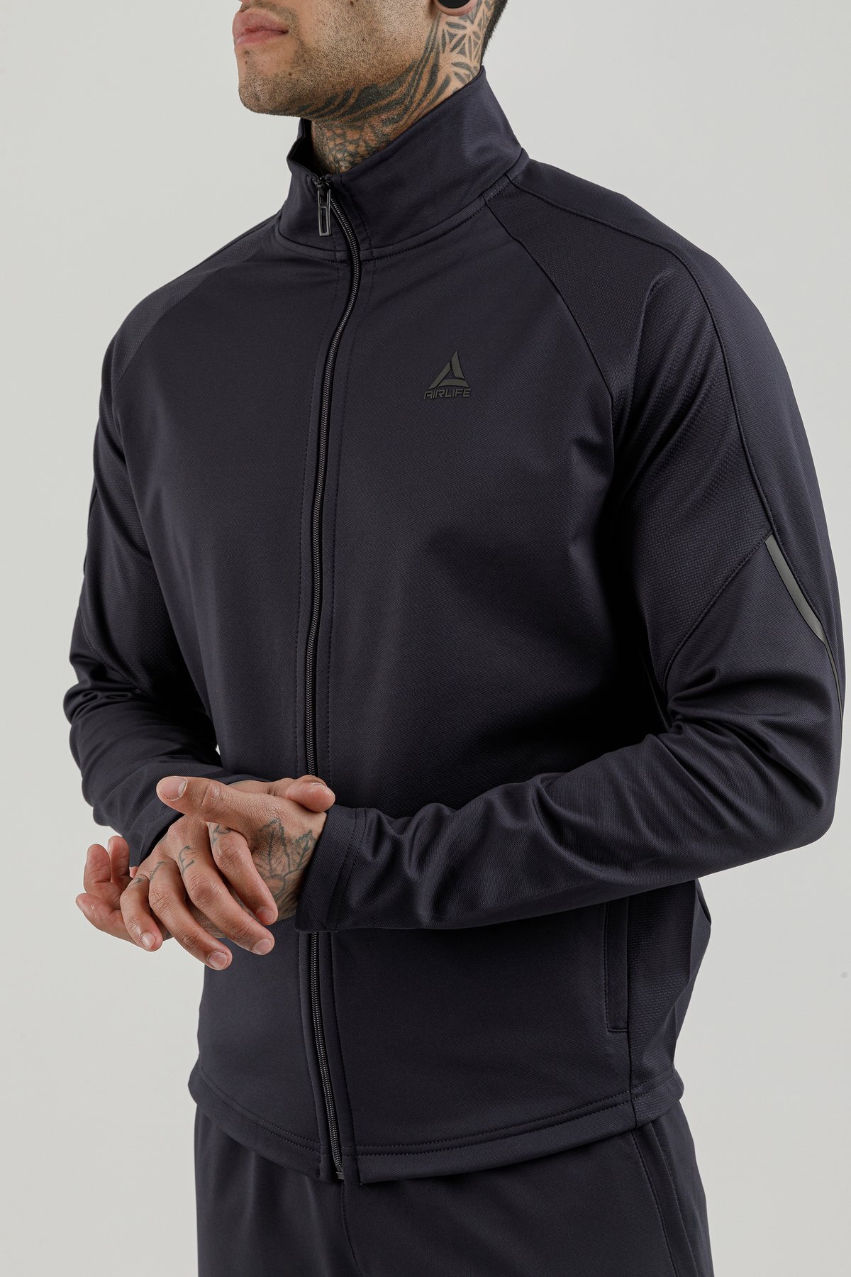 Tam Boy Fermuarlı Erkek Dik Yaka Sweatshirt - 180007-M.02