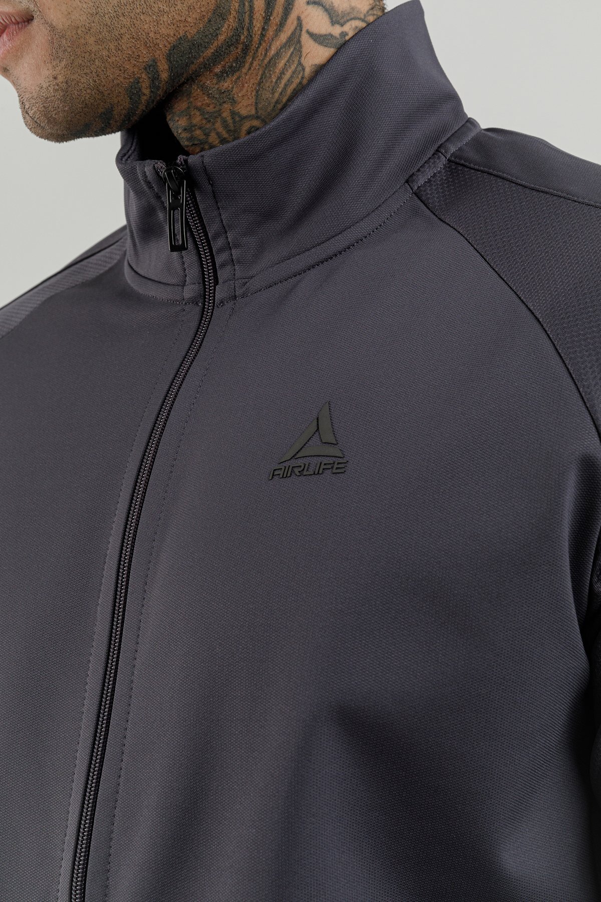 Tam Boy Fermuarlı Erkek Dik Yaka Sweatshirt - 180007-M.02