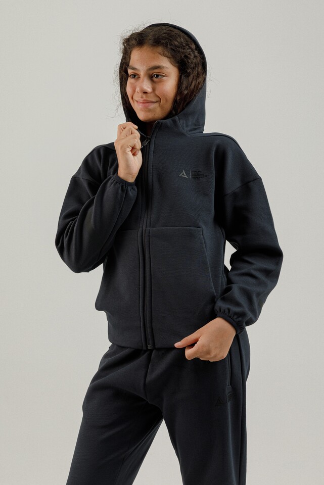 Tam Boy Fermuarlı Genç Çocuk Kapüşonlu Sweatshirt - 180012-U.01