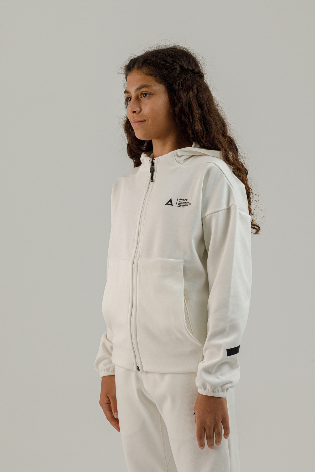 Tam Boy Fermuarlı Genç Çocuk Kapüşonlu Sweatshirt - 180012-U.01