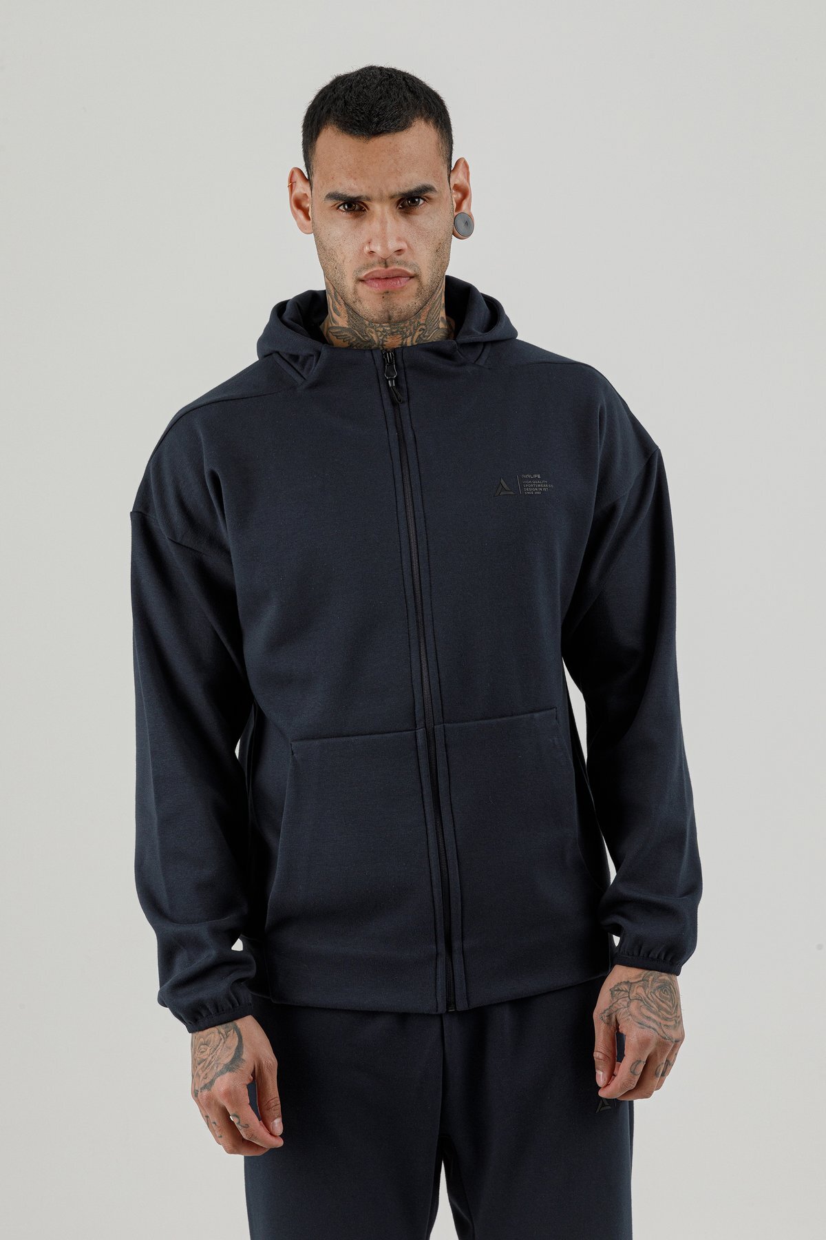 Tam Boy Fermuarlı Erkek Kapüşonlu Sweatshirt - 180010-M.02