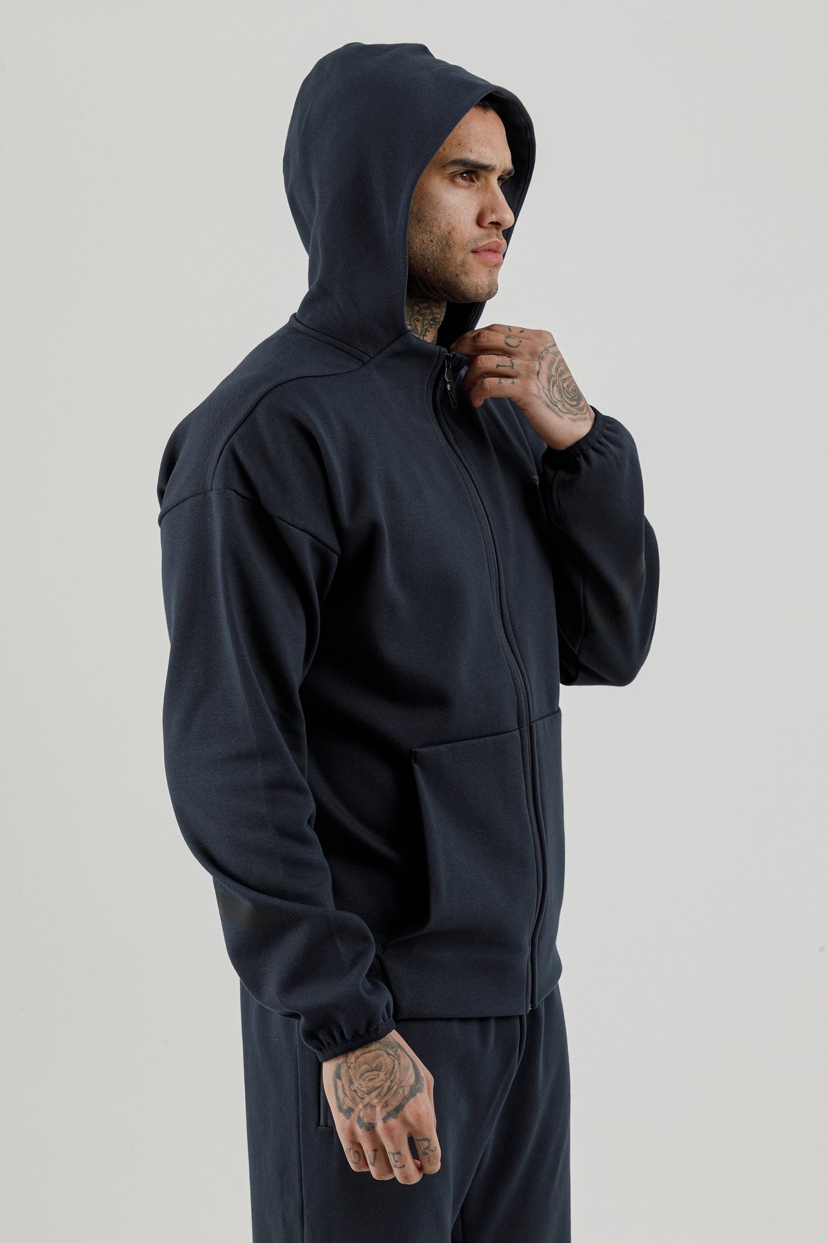 Tam Boy Fermuarlı Erkek Kapüşonlu Sweatshirt - 180010-M.02