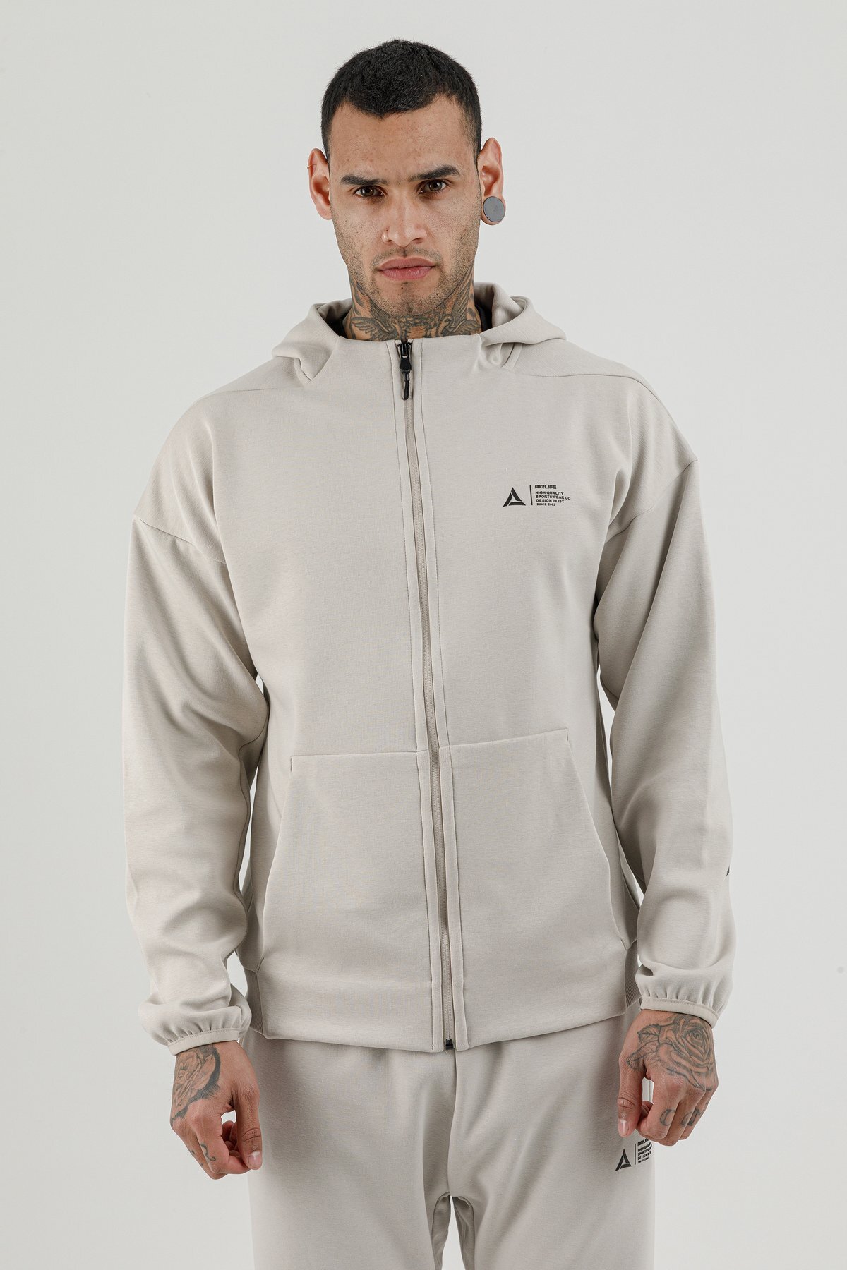 Tam Boy Fermuarlı Erkek Kapüşonlu Sweatshirt - 180010-M.02