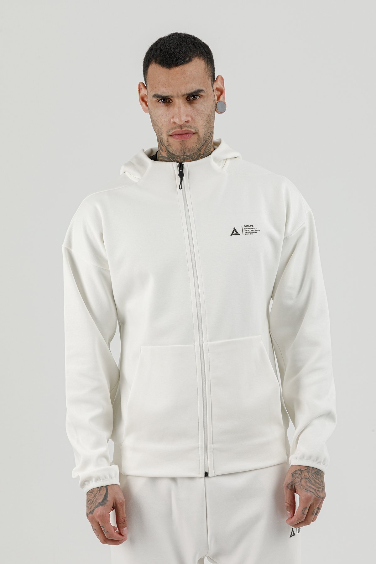 Tam Boy Fermuarlı Erkek Kapüşonlu Sweatshirt - 180010-M.02