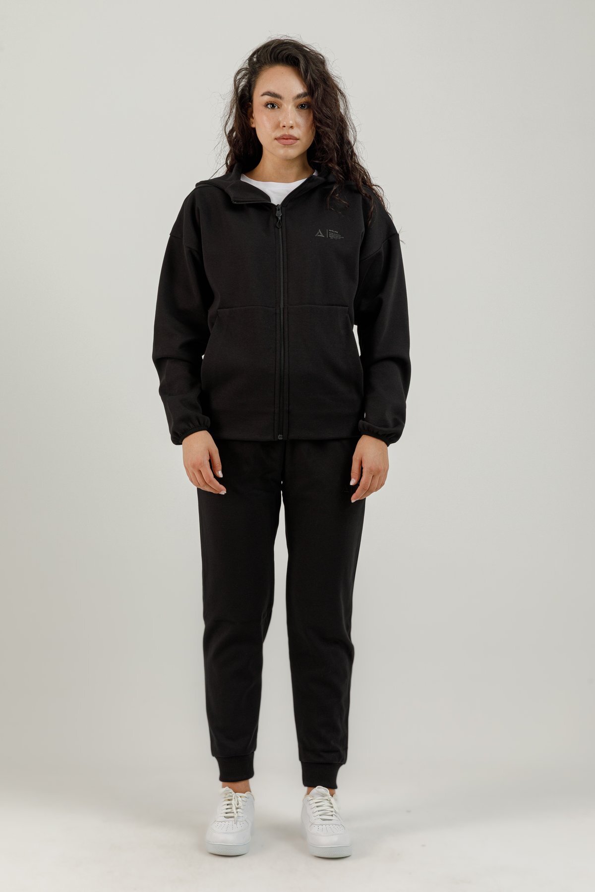 Tam Boy Fermuarlı Kadın Kapüşonlu Sweatshirt - 180015-W.02