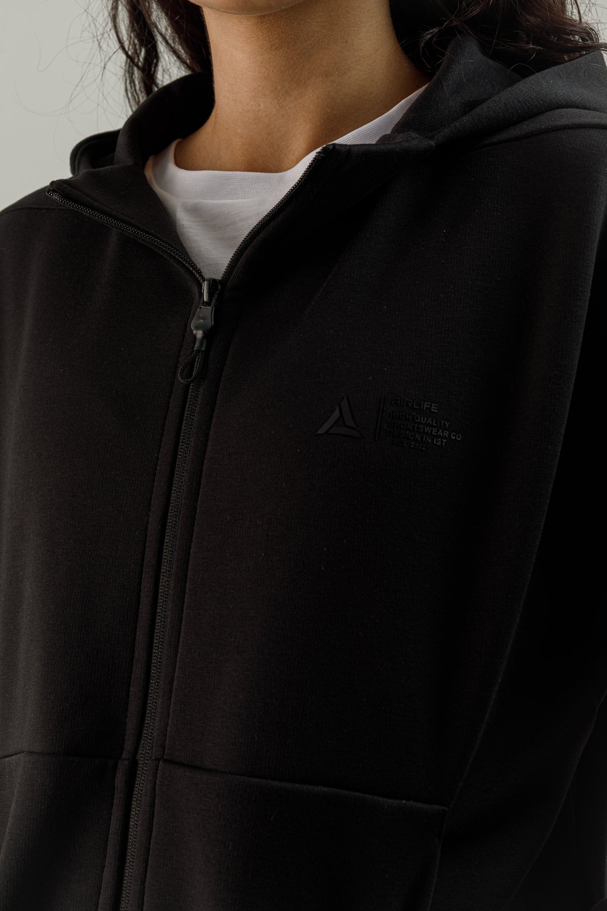 Tam Boy Fermuarlı Kadın Kapüşonlu Sweatshirt - 180015-W.02