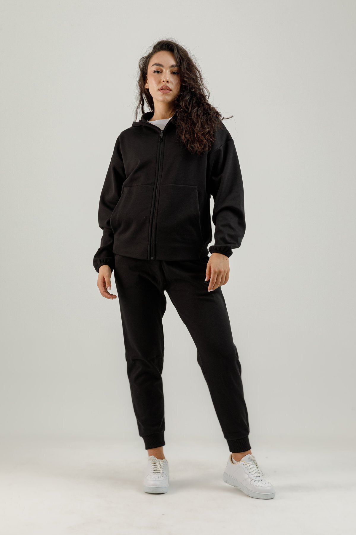 Tam Boy Fermuarlı Kadın Kapüşonlu Sweatshirt - 180015-W.02