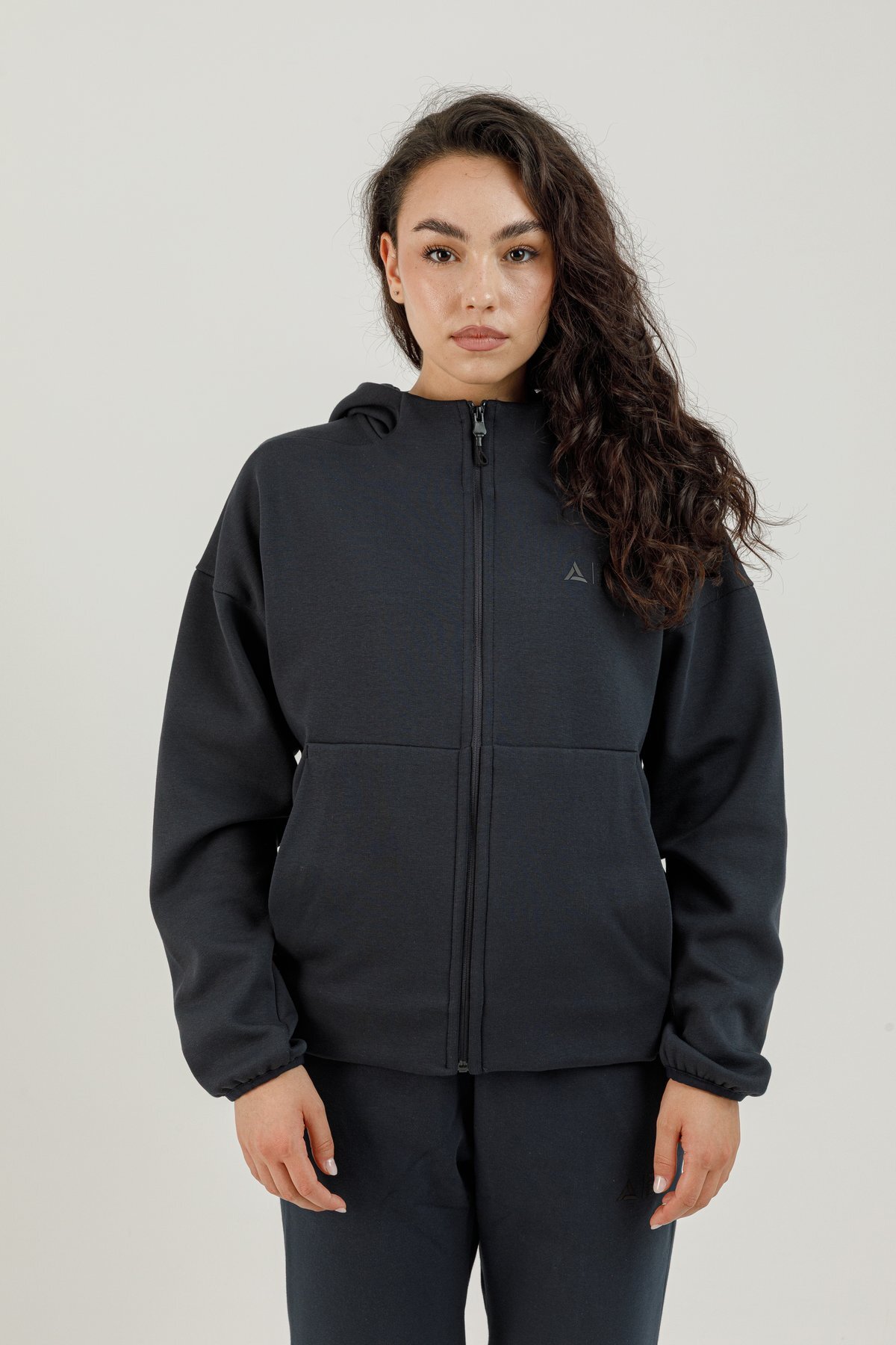 Tam Boy Fermuarlı Kadın Kapüşonlu Sweatshirt - 180015-W.02