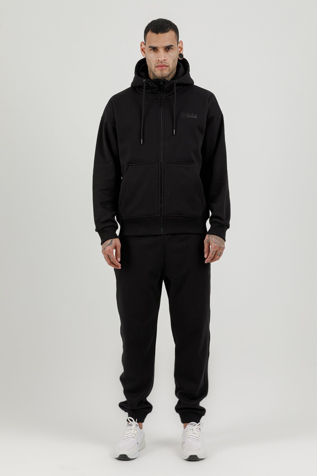 Tam Boy Fermuarlı Kanguru Cepli Erkek Kapüşonlu Sweatshirt - 180019-M.02