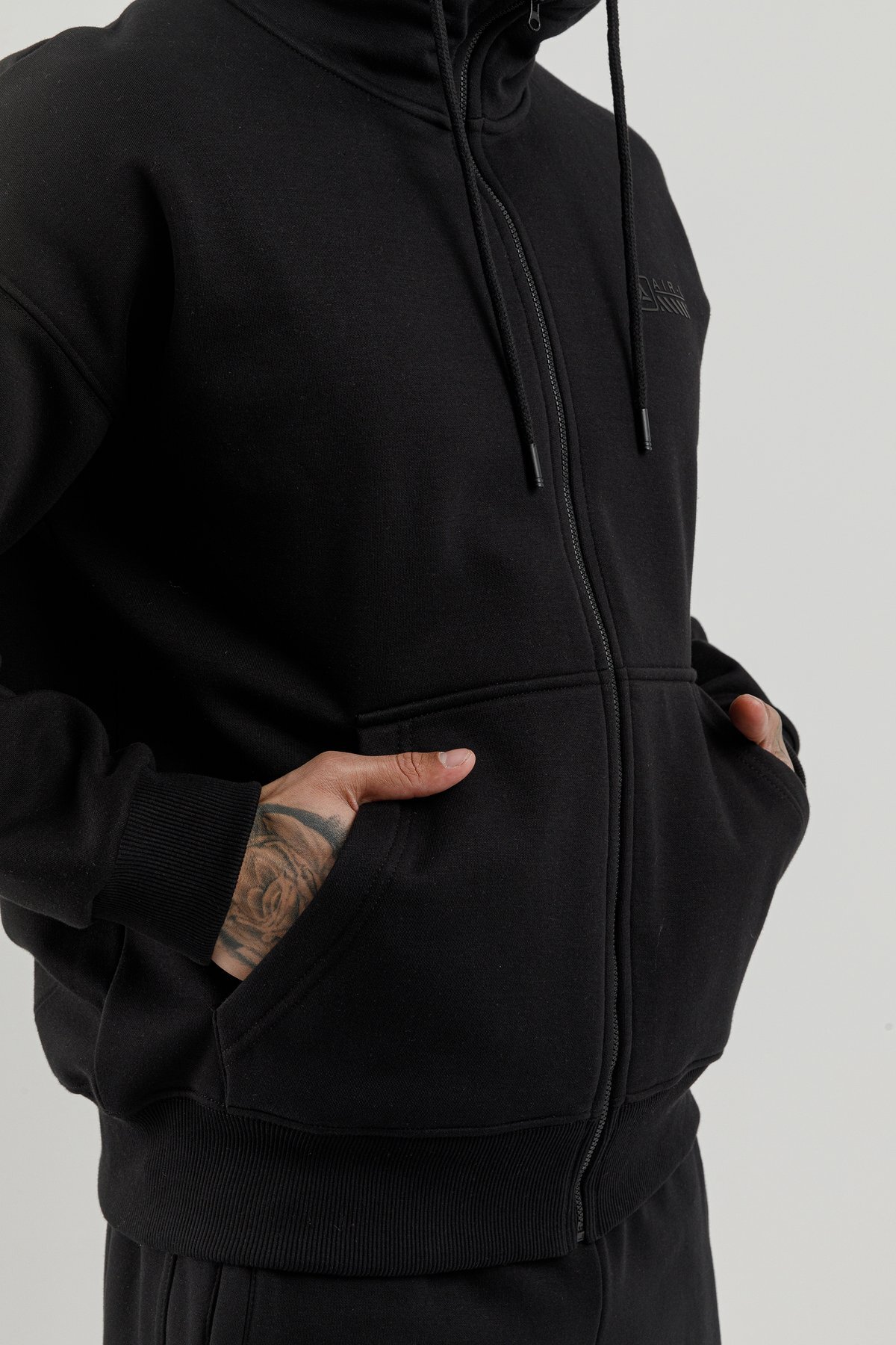 Tam Boy Fermuarlı Kanguru Cepli Erkek Kapüşonlu Sweatshirt - 180019-M.02
