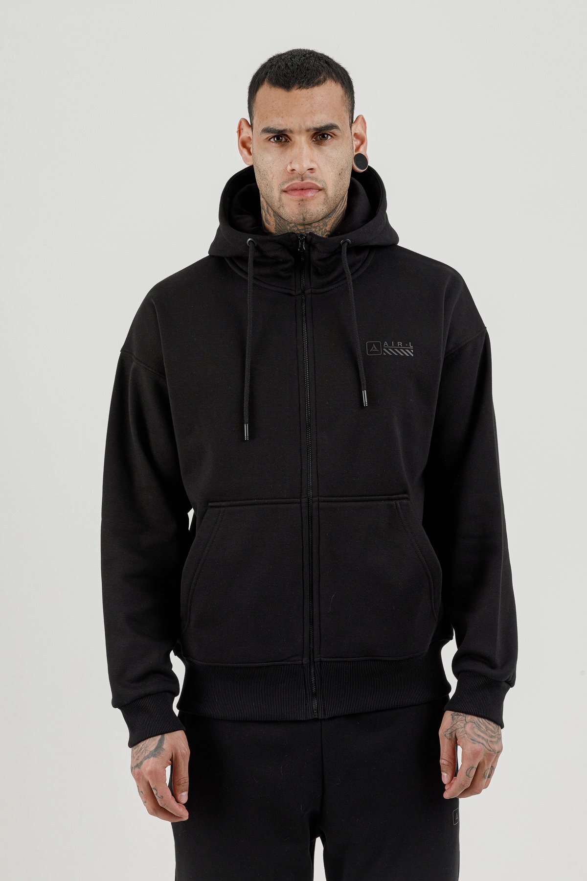 Tam Boy Fermuarlı Kanguru Cepli Erkek Kapüşonlu Sweatshirt - 180019-M.02