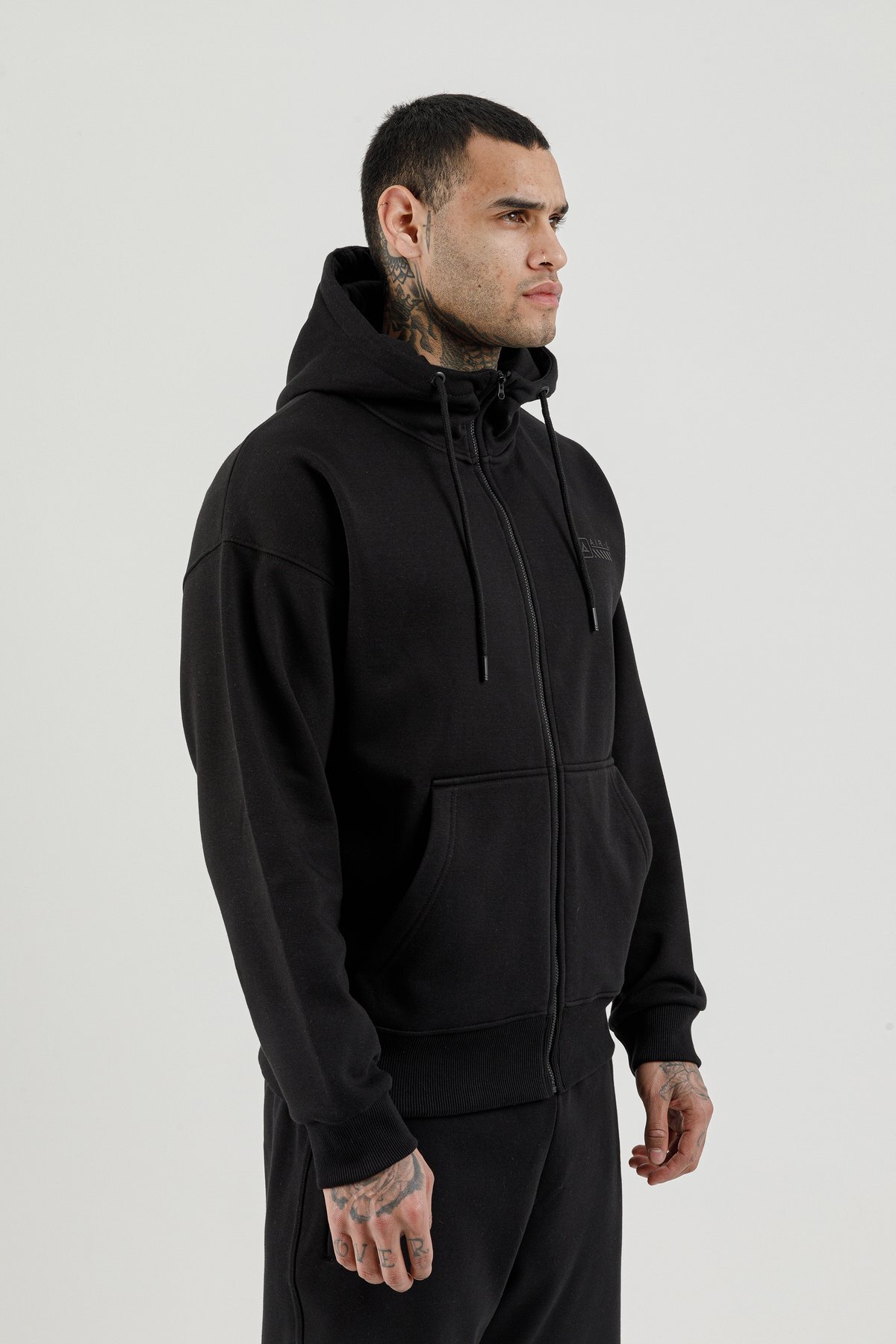 Tam Boy Fermuarlı Kanguru Cepli Erkek Kapüşonlu Sweatshirt - 180019-M.02