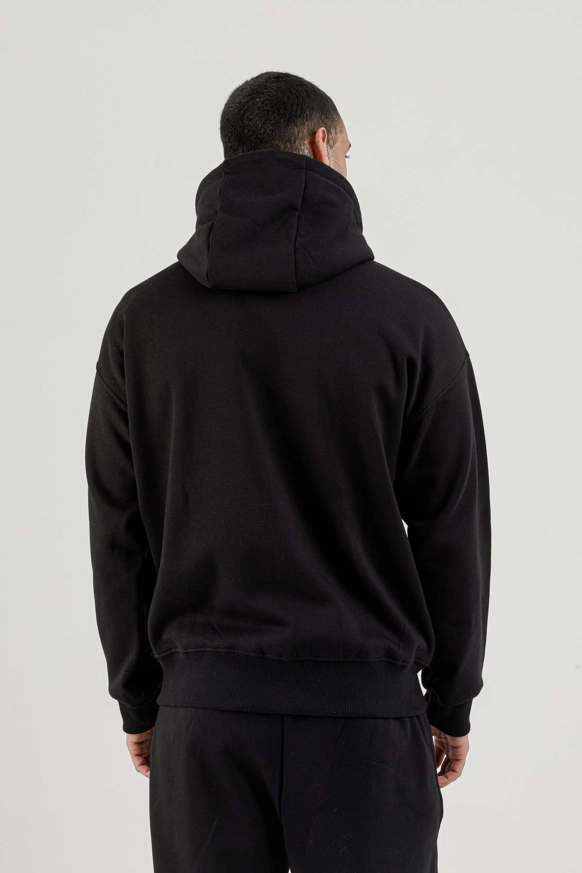 Tam Boy Fermuarlı Kanguru Cepli Erkek Kapüşonlu Sweatshirt - 180019-M.02