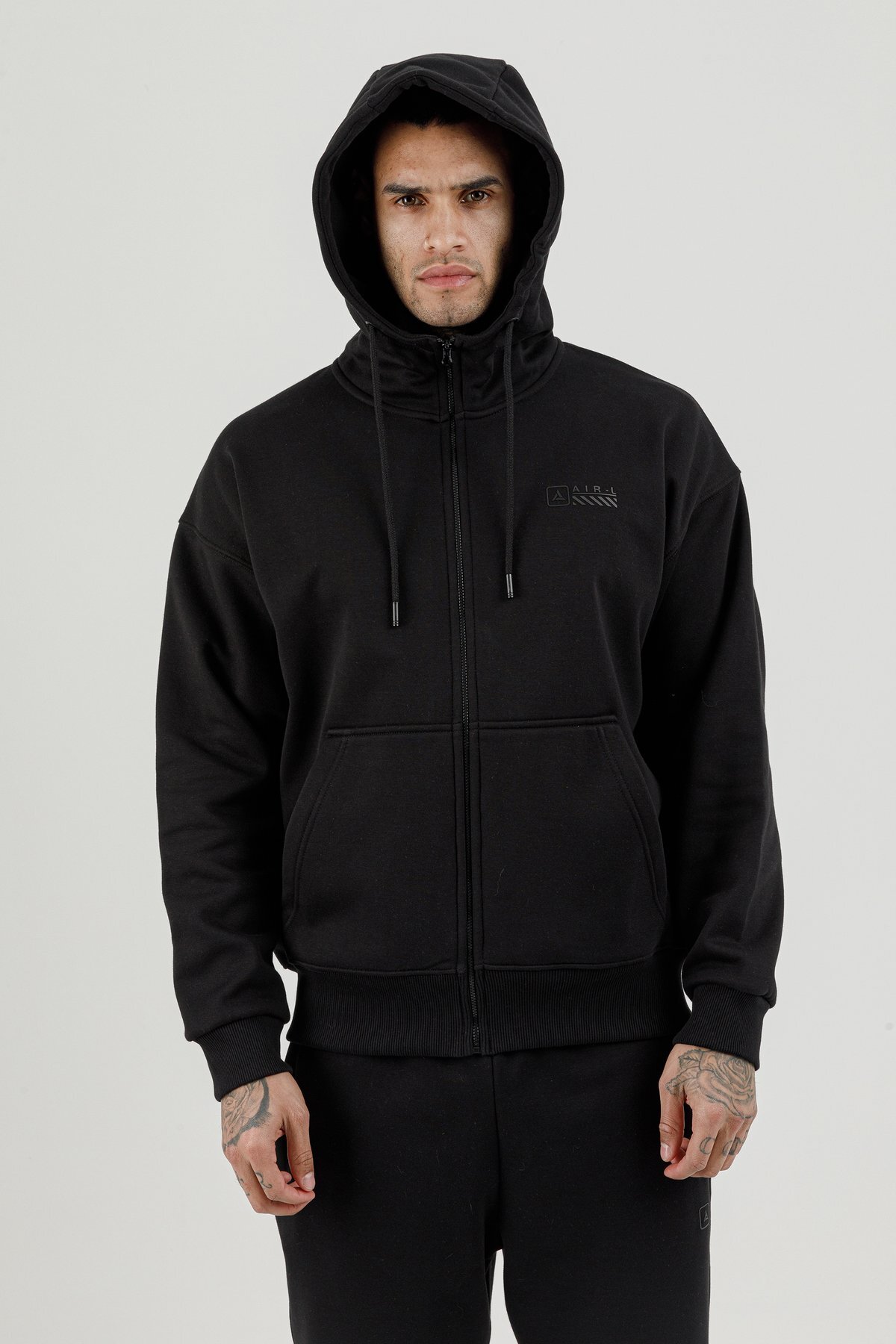 Tam Boy Fermuarlı Kanguru Cepli Erkek Kapüşonlu Sweatshirt - 180019-M.02
