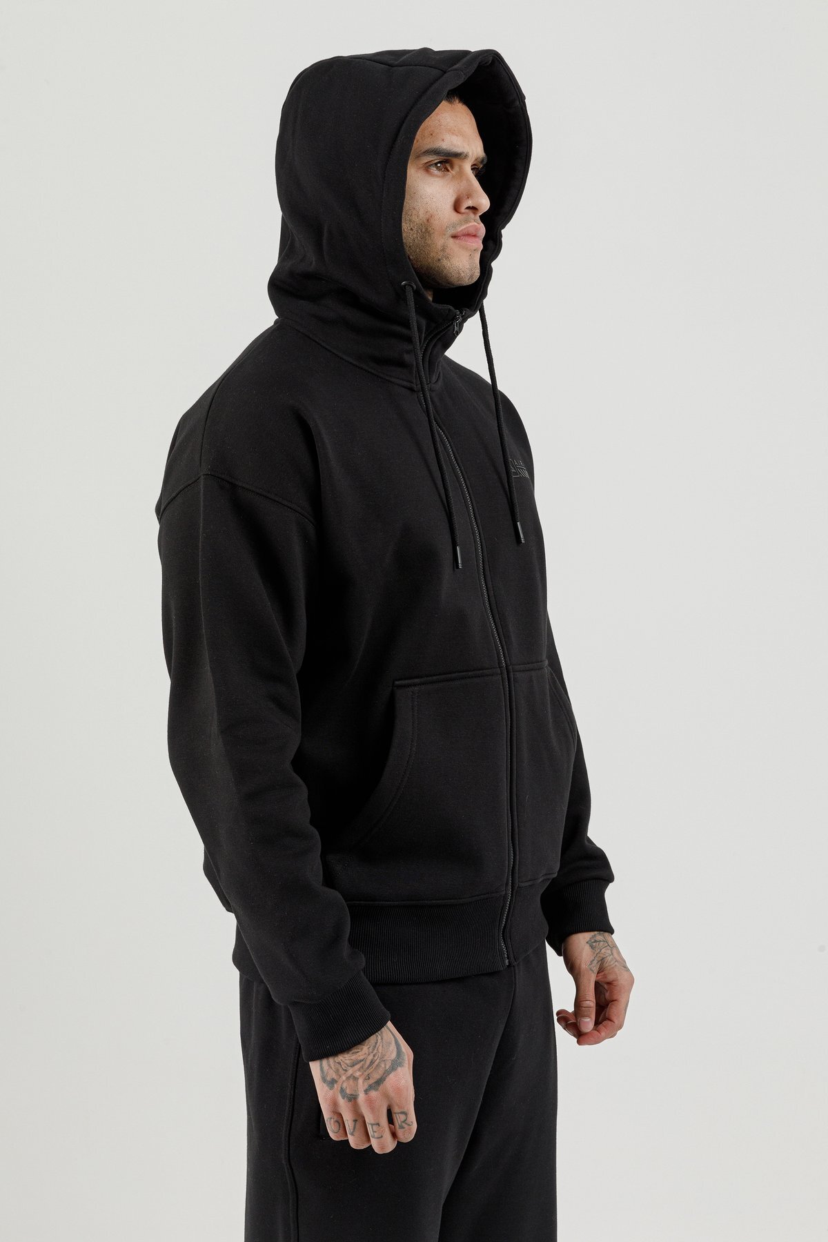 Tam Boy Fermuarlı Kanguru Cepli Erkek Kapüşonlu Sweatshirt - 180019-M.02