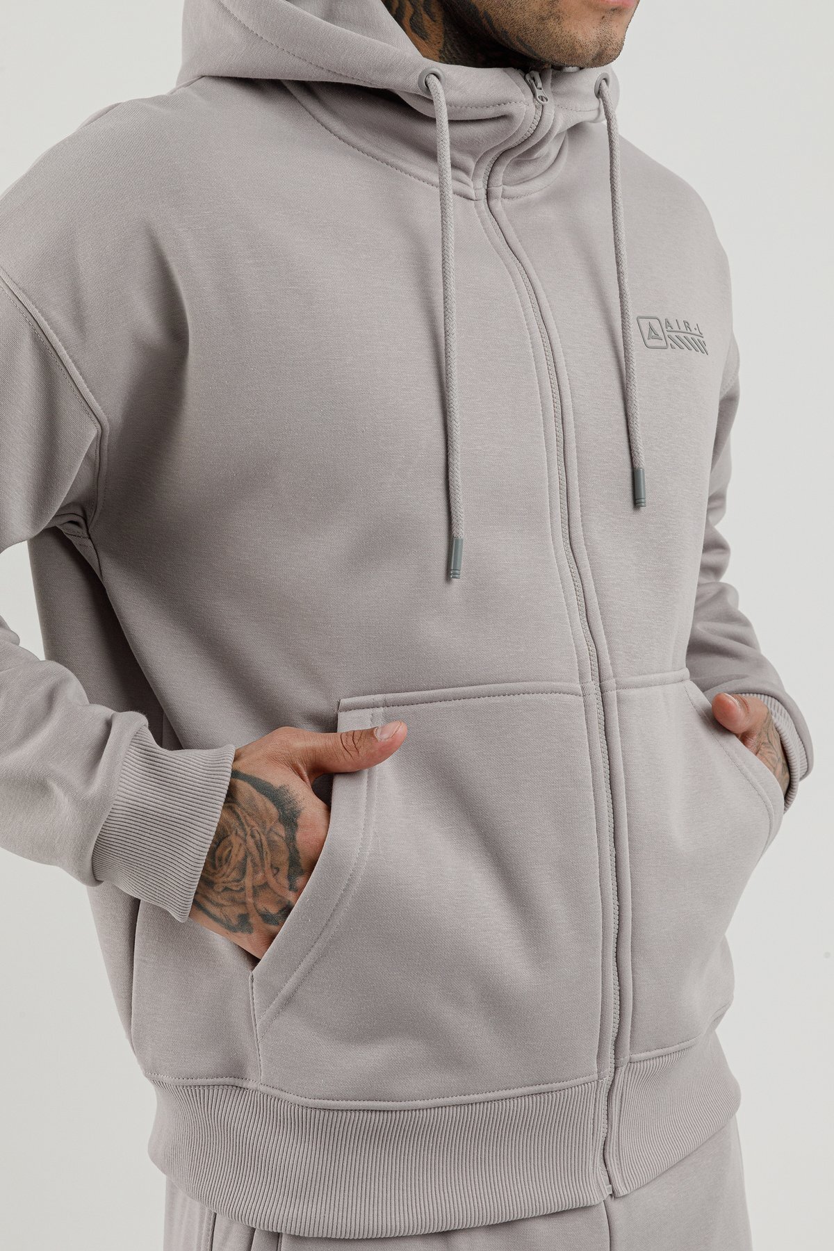 Tam Boy Fermuarlı Kanguru Cepli Erkek Kapüşonlu Sweatshirt - 180019-M.02
