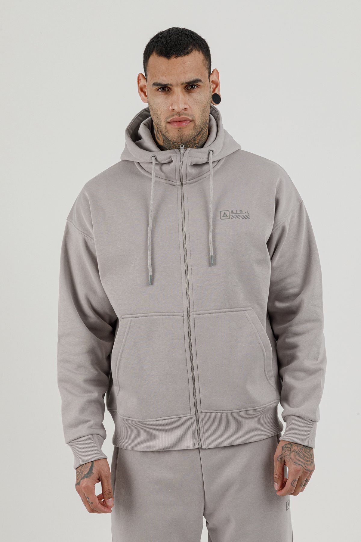 Tam Boy Fermuarlı Kanguru Cepli Erkek Kapüşonlu Sweatshirt - 180019-M.02