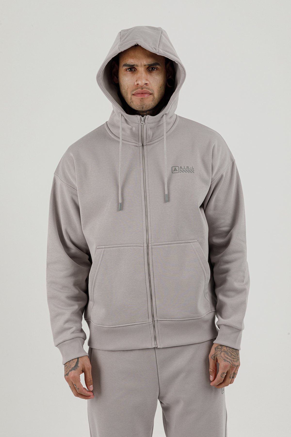 Tam Boy Fermuarlı Kanguru Cepli Erkek Kapüşonlu Sweatshirt - 180019-M.02
