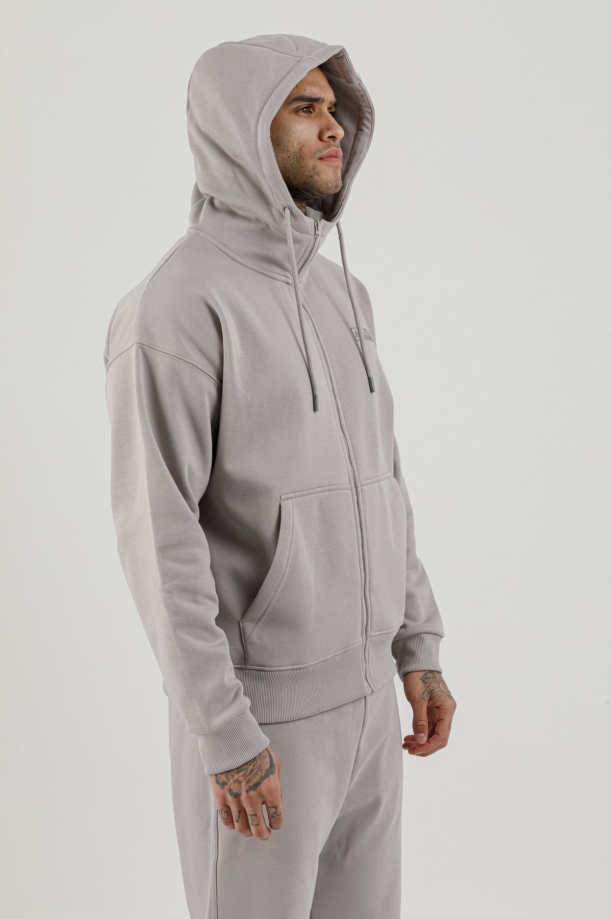 Tam Boy Fermuarlı Kanguru Cepli Erkek Kapüşonlu Sweatshirt - 180019-M.02