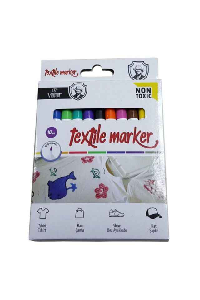 VINCENT KEÇELİ KALEM TEXTILE MARKER 10'LU SET