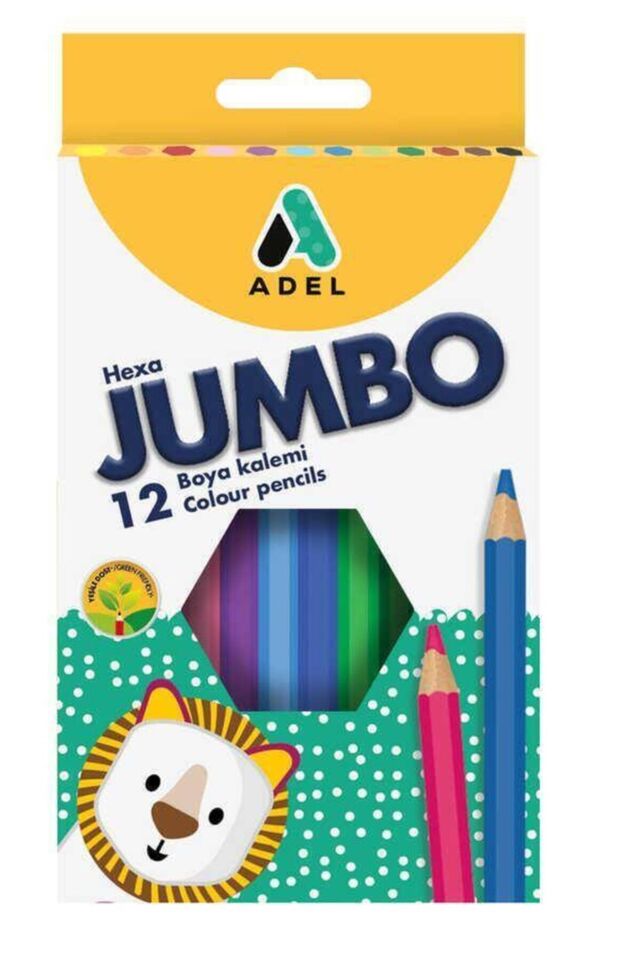 ADEL JUMBO HEXA BOYA KALEMİ 12 RENK TAM BOY KARTON 9510