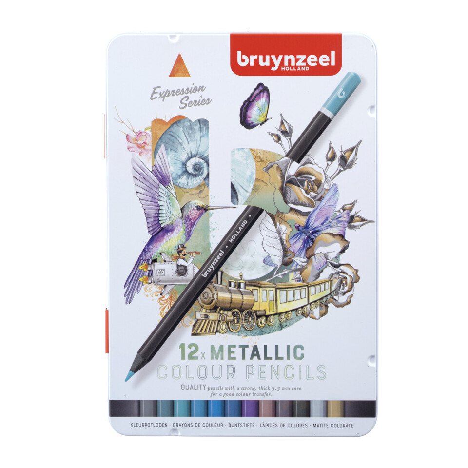 Bruynzeel Expression colour pencil tin | 12 metallic shades