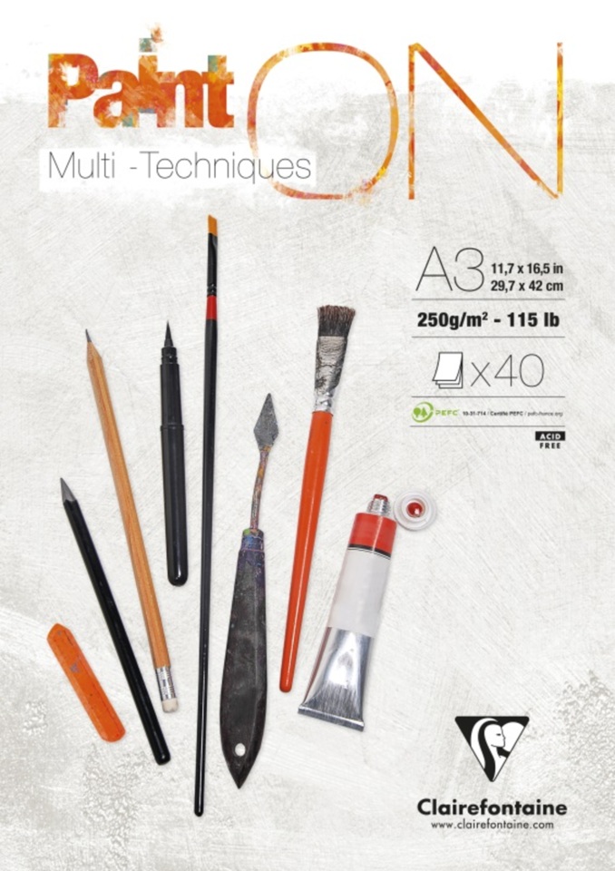 PAINT-ON WHITE A3 250 GR.40 YAPRAK KARIŞIK TEKNİK, KISA KENARI YAPIŞKANLI - 2'Lİ