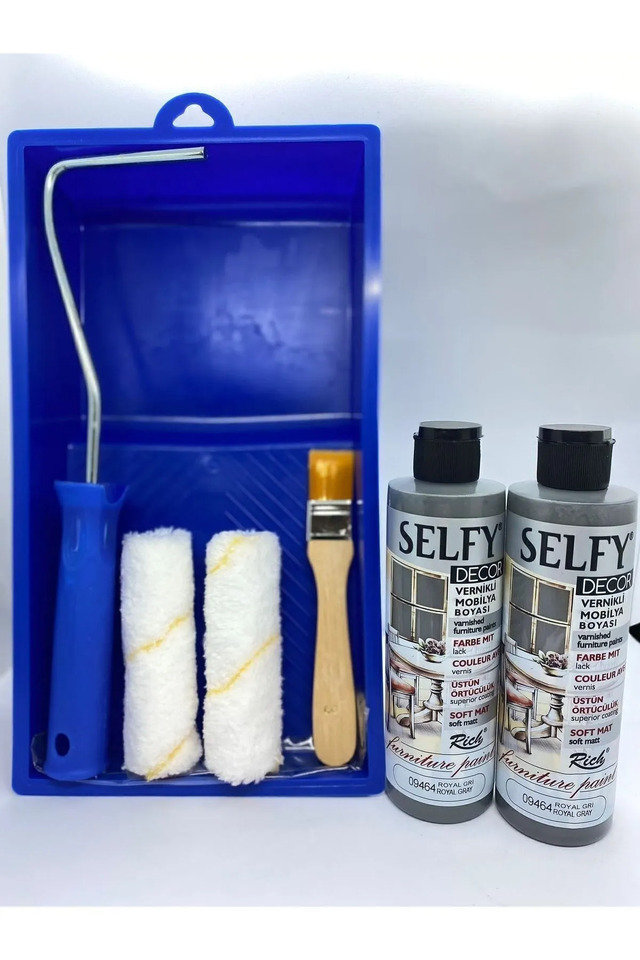 Selfy Decor Kendinden Vernikli Mobilya Boyası 240 Cc Royal Gri 2x + Boyama Rulo Seti