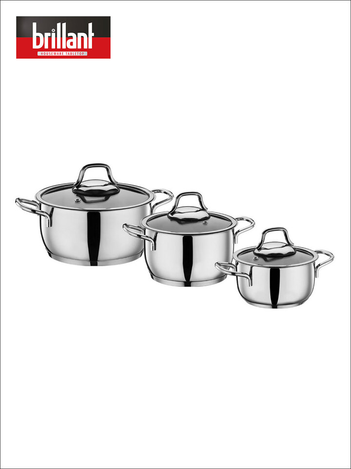 Brillant Seginus 3'lü 6 Prç Çelik Tencere Seti - 1,8 + 2,3 + 3 Lt