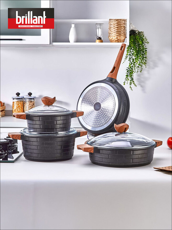 Brillant Grant 7 Prç Döküm İndüksiyon Taban Tencere Seti - Bakalit Kulp Elektrikli Ocaklara Uygun