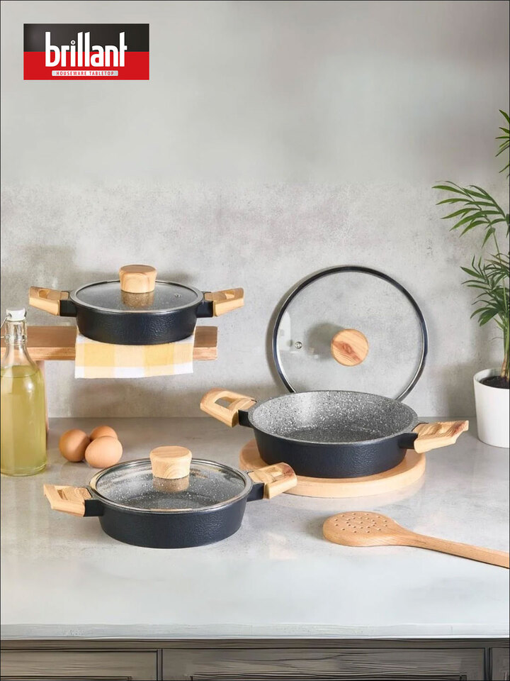 Biogranit Castor Cam Kapaklı 3’lü Sahan Seti – 18/20/22 cm