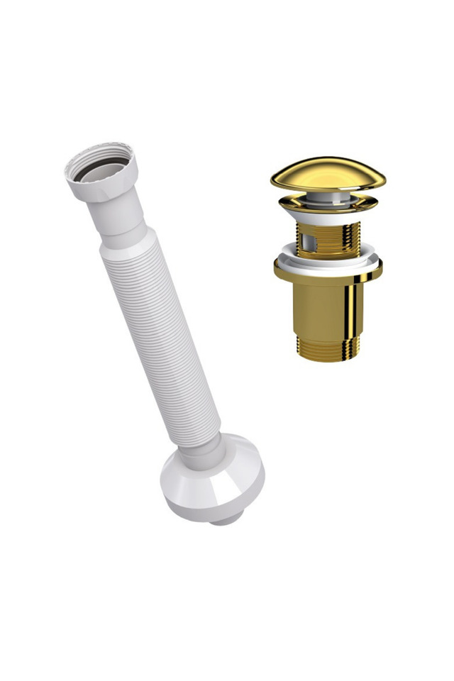 İzyapı Taşma Delikli Altın Seramik Aç Kapa Körüklü Lavabo Sifonu