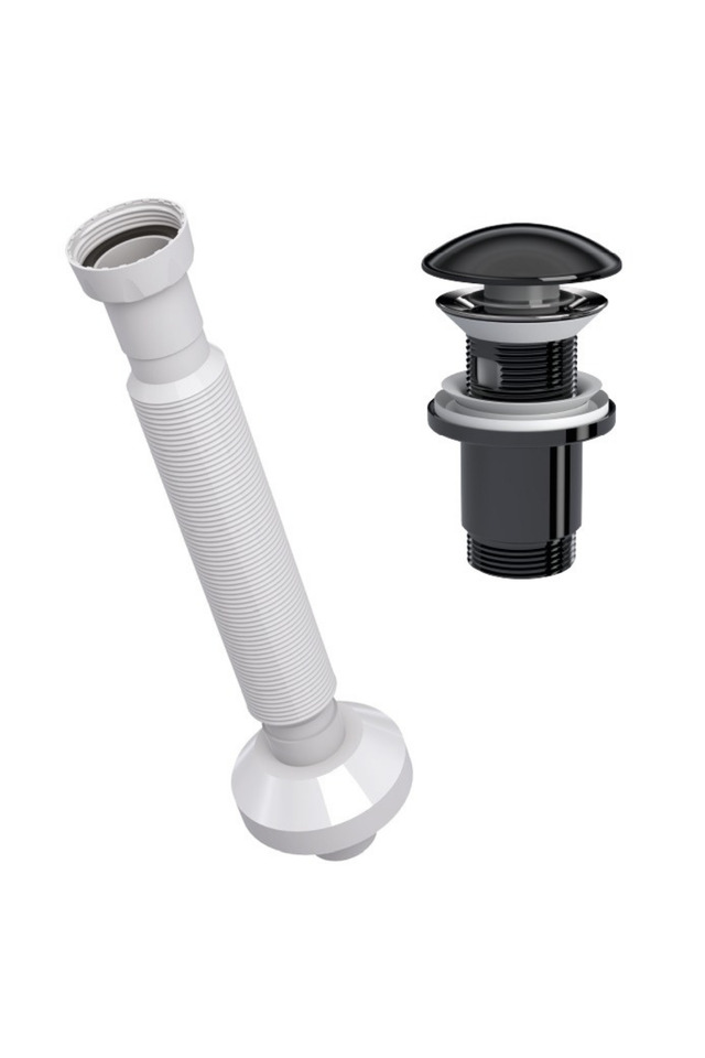 İzyapı Taşma Delikli P.Siyah Seramik Aç Kapa Körüklü Lavabo Sifonu