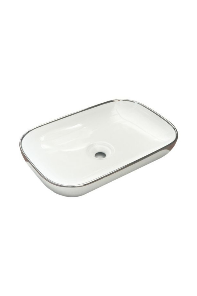 Lapino Premium 60 cm İçi Beyaz Dışı Gümüş Renk Tezgah Üstü Lavabo