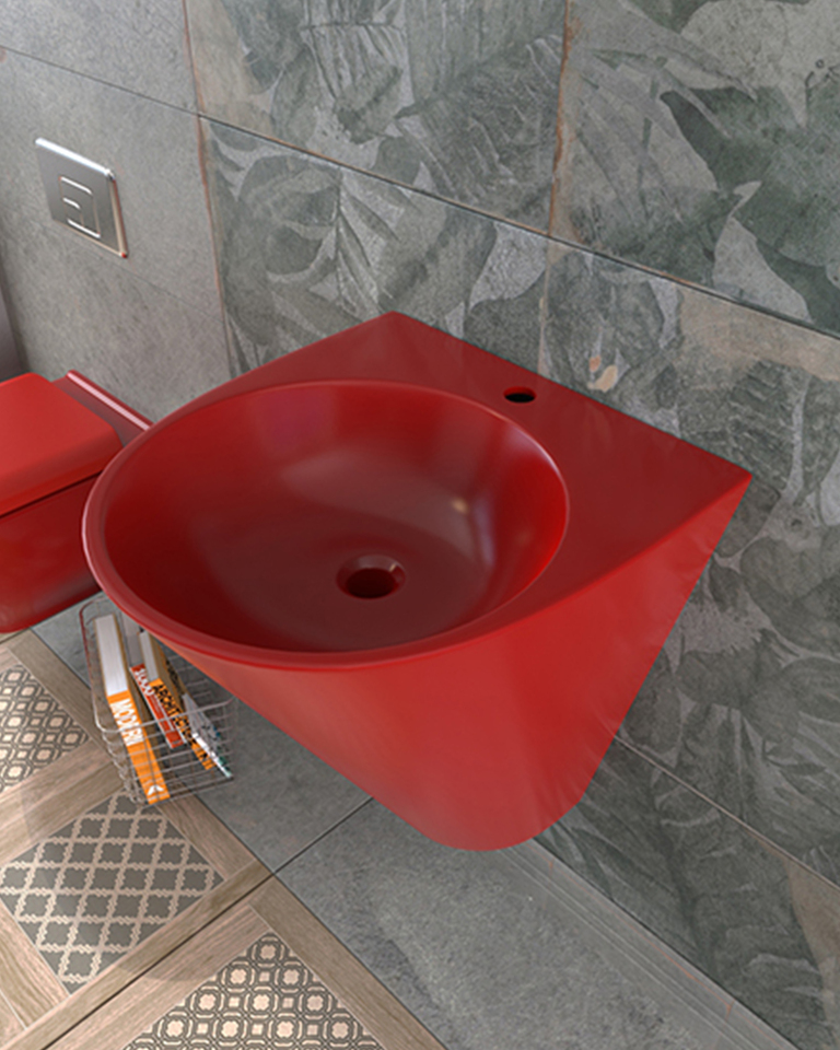 Lucco Garcia 48 cm Monoblok Lavabo Kırmızı 