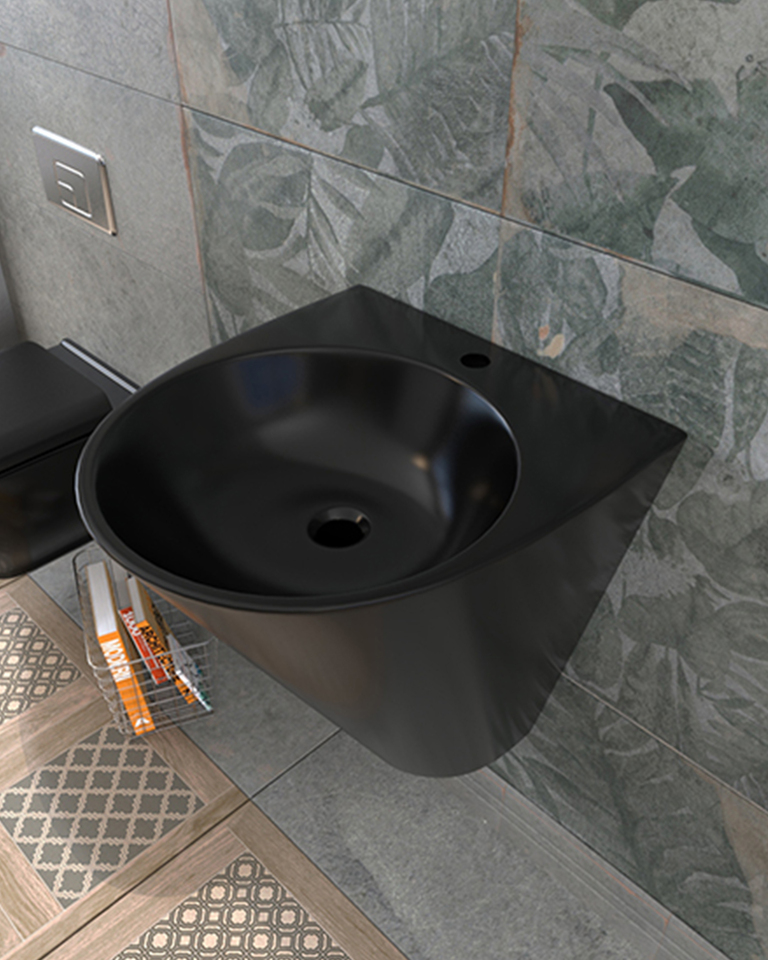 Lucco Garcia 48 cm Monoblok Lavabo Siyah 